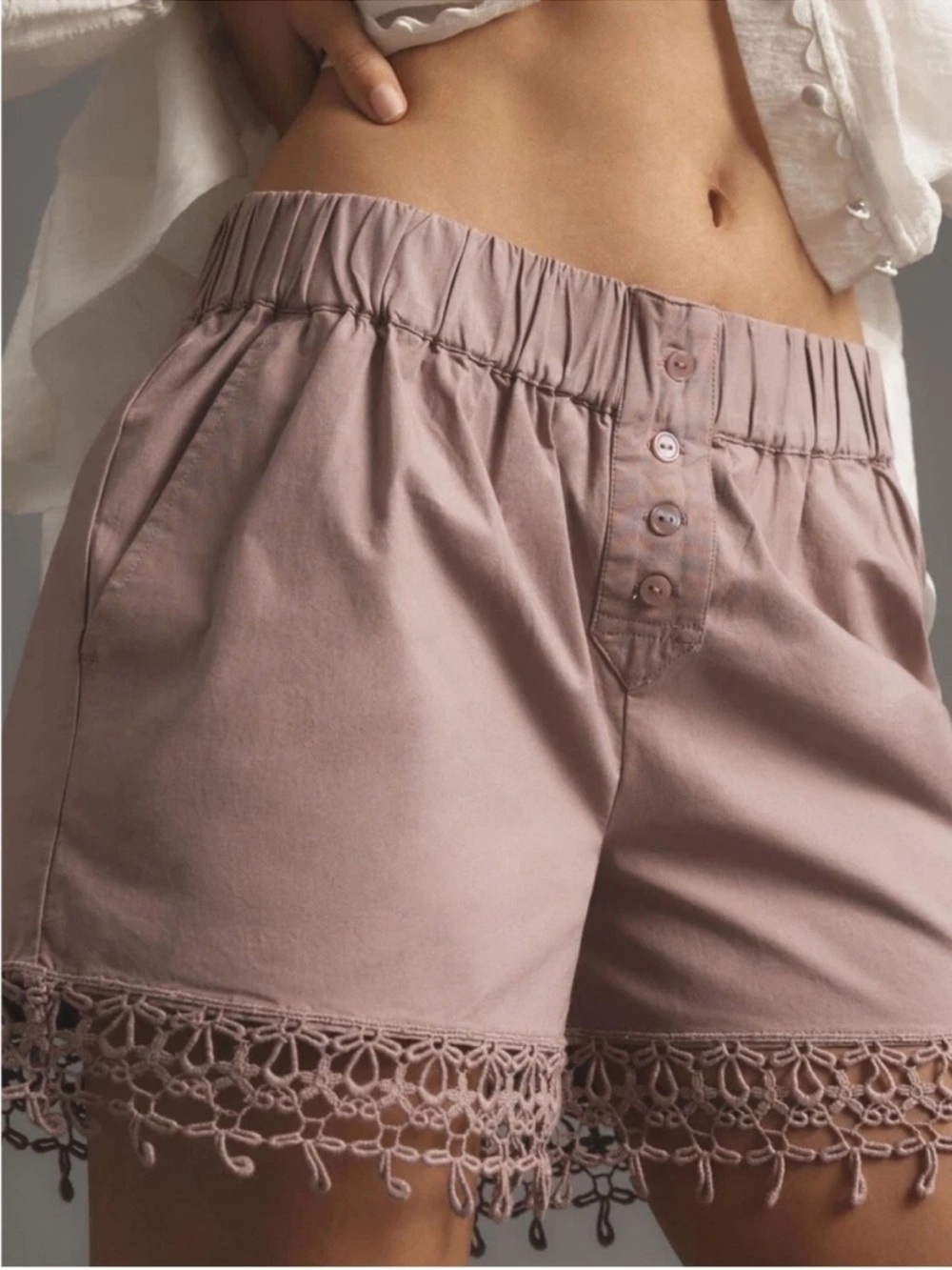 Anthropologie Shorts Womens Size XS Crochet Lace Hem Elastic Waist High Rise